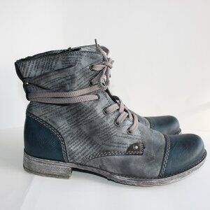 Rieker Navy Newspaper Print Ankle Boots - Rare Vintage Style Anti-Stress 40/9 📰